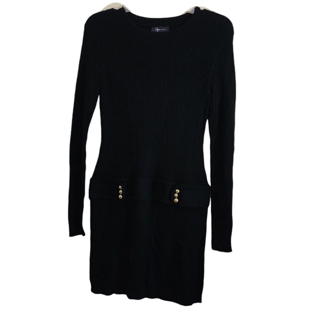 Aqua Black Long Sleeve Mini Dress with Gold Button Detail